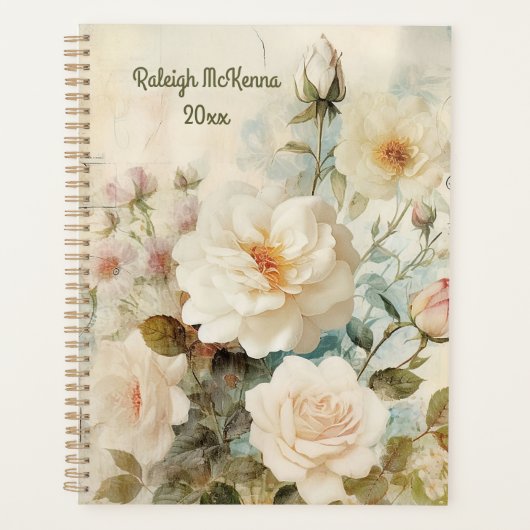 White Rose Junk Journal Style Illustration Classic Planer (Vorderseite)