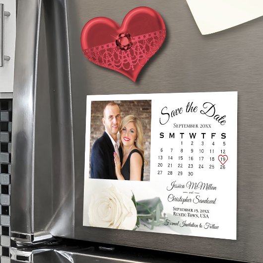 White Rose Kalender & Foto Speichern Sie das Date  Magneteinladung