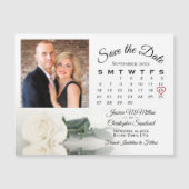 White Rose Kalender & Foto Speichern Sie das Date Magneteinladung (Vorderseite)