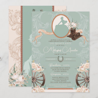 White Rose Mint Elegante Charro Western Quinceaner Einladung