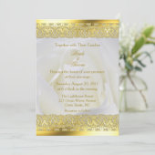White Rose mit Gold Lace Hochzeit Einladung (Stehend Vorderseite)