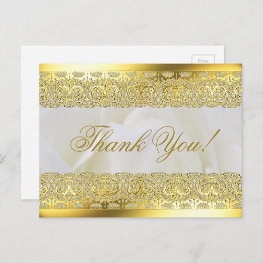 White Rose mit Gold Lace Hochzeit Postkarte (Vorne/Hinten)