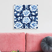 White Rose Muster & Royal Blue Background Art Leinwanddruck (Insitu (Wohnzimmer))