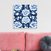 White Rose Muster & Royal Blue Background Art Leinwanddruck (Insitu (Wohnzimmer))