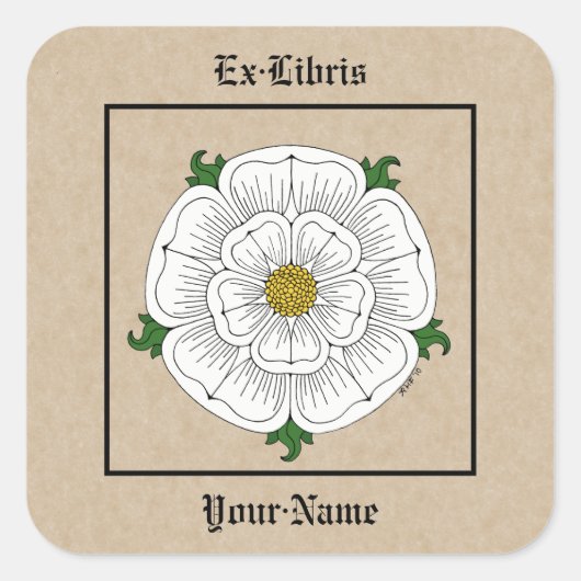 White Rose of York Buchzeichen Quadratischer Aufkleber (Vorderseite)