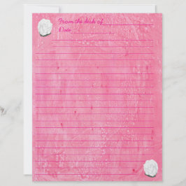 White Rose on Lined Pink Stationery Briefbogen