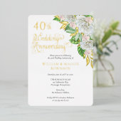 White Rose Orchid 40. Hochzeitstag Party Folieneinladung (Stehend vorne)