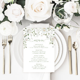 White Rose Peony Flower & Greenery Wedding Menu RSVP Karte