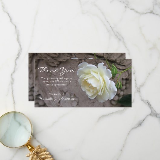 White rose photo floral sympathy dankeskarte (Vorderseite/Rückseite Beispiel)