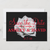 White Rose Red Script Save the Date Card (Vorderseite)