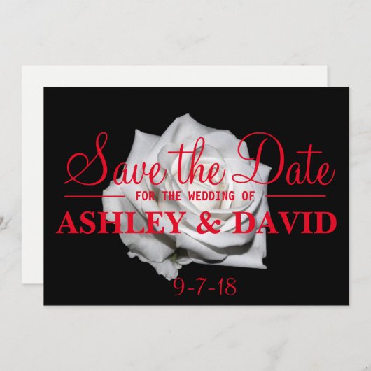 White Rose Red Script Save the Date Card (Vorne/Hinten)