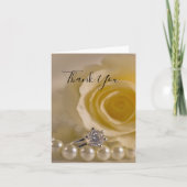 White Rose, Ring and Pearls Wedding Vielen Dank Dankeskarte (Vorderseite)