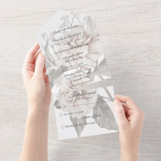 White Rose Silhouette All In One Einladung (Abreißen)