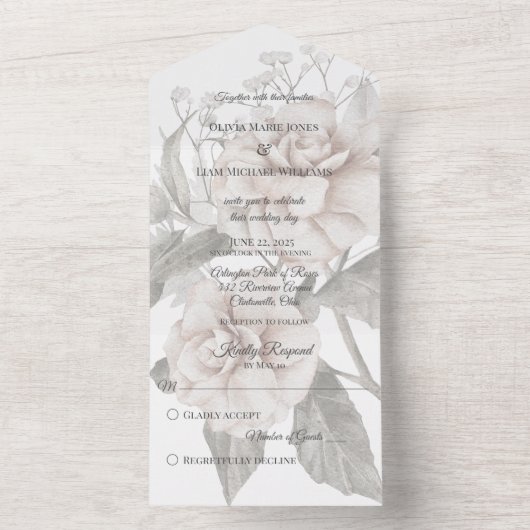 White Rose Silhouette All In One Einladung (Innen Boden)