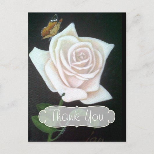 White Rose und Butterfly Danke Postkarte (Vorderseite)