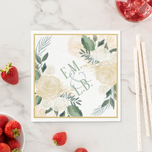 White Rose und Gold Boho 2 Serviette (Beispiel)