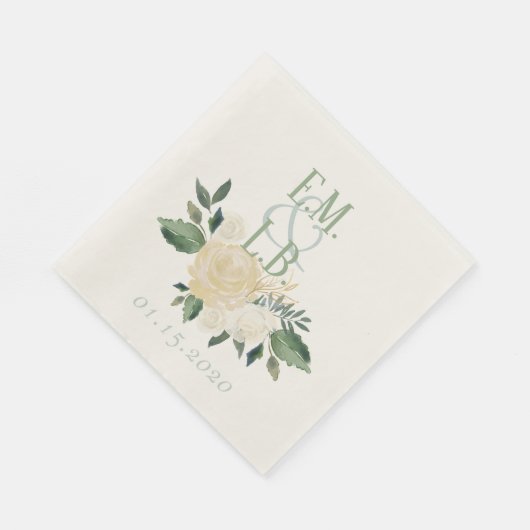 White Rose und Gold Boho Serviette (Ecke)