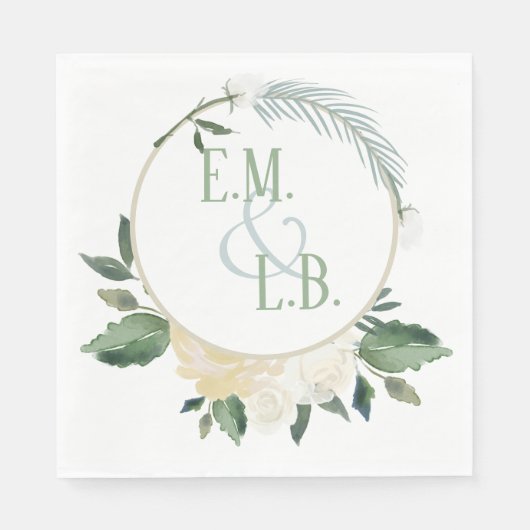 White Rose und Gold Boho Serviette (Vorderseite)