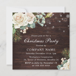 White Rose Weihnachten Party für Watercolor Einladung