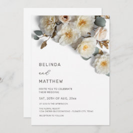 White Roses 3D Flowers Elegant White Wedding Einladung