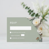 White Roses 3D Flowers RSVP Karte (Stehend Vorderseite)