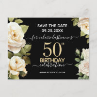 White Roses 50. Geburtstag Save the Date Postkarte