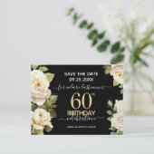 White Roses 60. Geburtstag Save the Date Postkarte (Stehend Vorderseite)