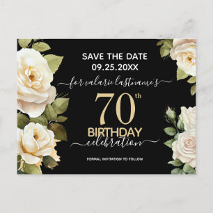 White Roses 70. Geburtstag Save the Date Postkarte