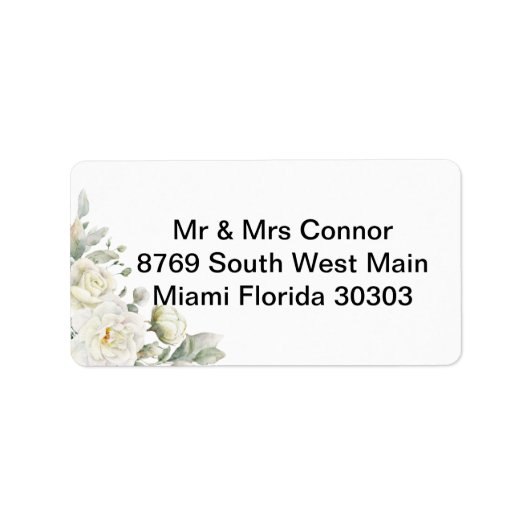 White Roses Address Label Wedding Adressaufkleber (Vorne)