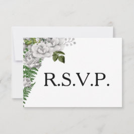 White Roses and Ferns Wedding RSVP Karte