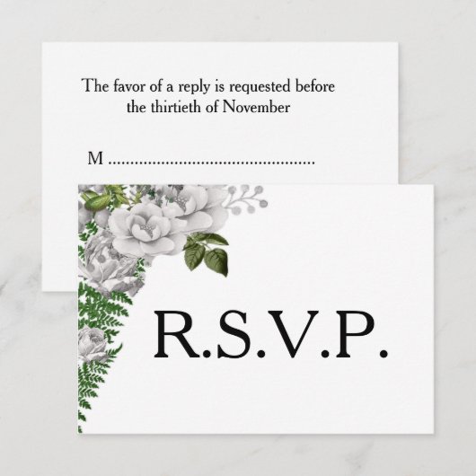 White Roses and Ferns Wedding RSVP Karte (Vorne/Hinten)