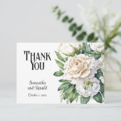 White Roses and Peonies Wedding Dankeschön Card Einladung (Stehend Vorderseite)