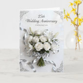 White Roses and Silver Ribbon 25th Anniversary Karte (Gelbe Blume)