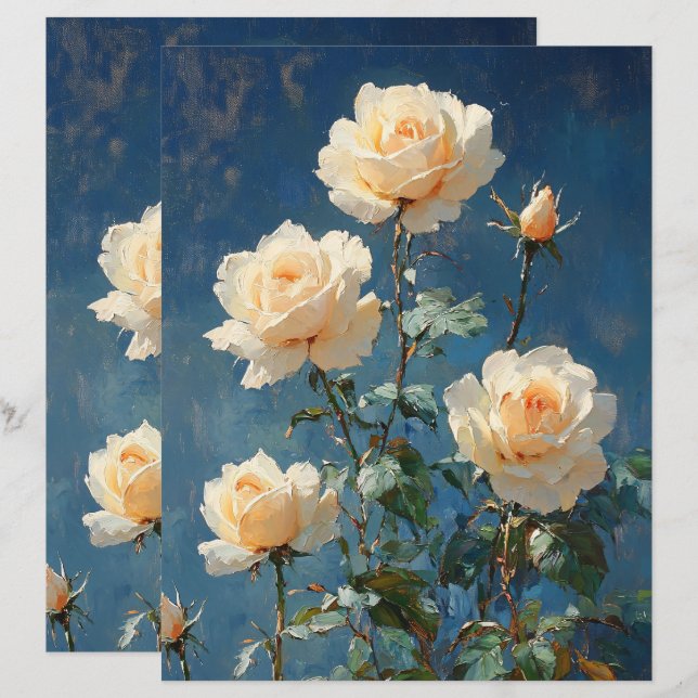 White Roses auf Navy Hintergrund Scrapbook Paper (Vorne/Hinten)