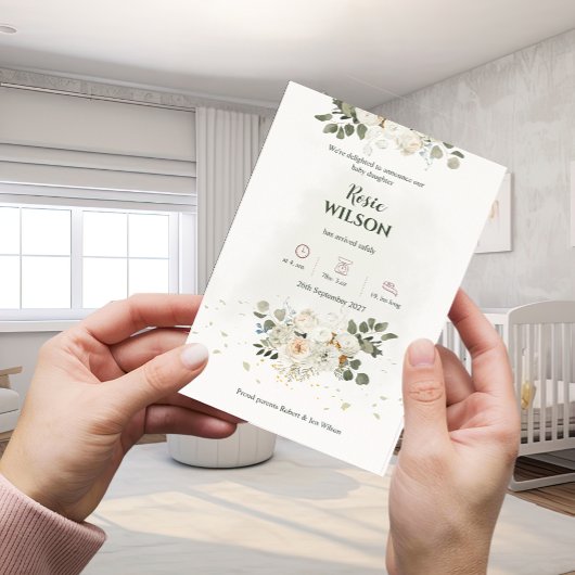 White Roses Baby Announcement Einladung