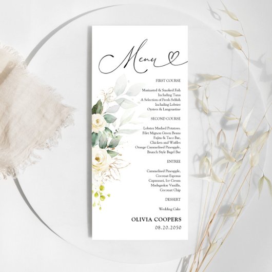 White Roses Baby Duschmenü Menükarte