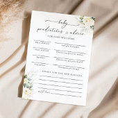 White Roses Baby Shower Predictions Card