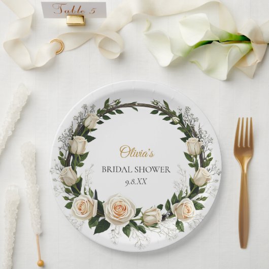 White Roses & Baby's Atem-Lieblinge Pappteller (Hochzeit)