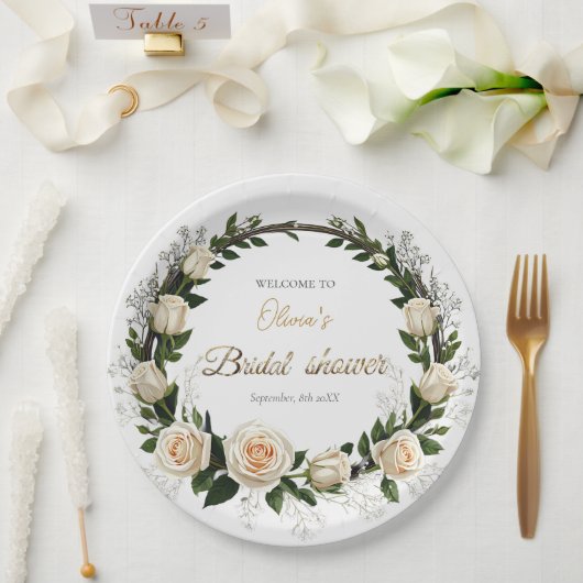 White Roses & Baby's Atem-Lieblinge Pappteller (Hochzeit)