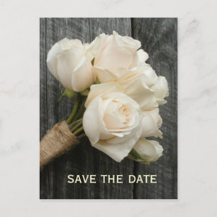 White Roses & Barnwood Save the Date Postcard Ankündigungspostkarte