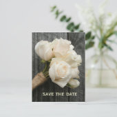 White Roses & Barnwood Save the Date Postcard Ankündigungspostkarte (Stehend Vorderseite)