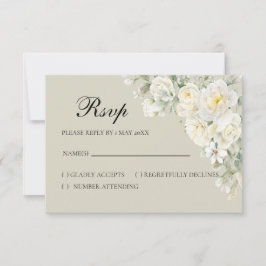 White Roses Beige RSVP card Karte