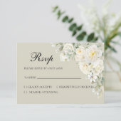 White Roses Beige RSVP card Karte (Stehend Vorderseite)