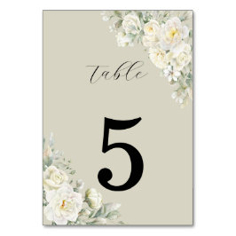 White Roses Beige Table Number Tischnummer