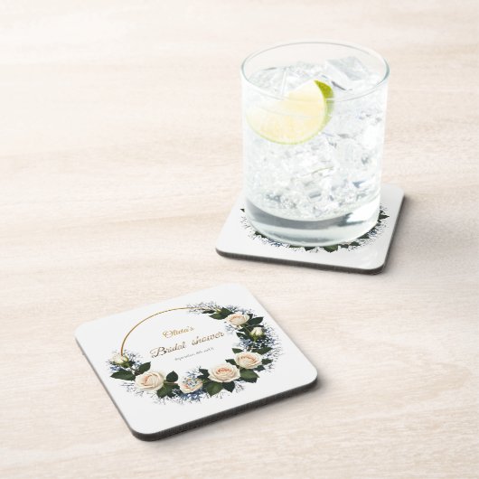 White Roses & Blue Baby’s Breath  Getränkeuntersetzer (Rechte Seite)