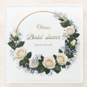 White Roses & Blue Baby’s Breath  Glasuntersetzer (Vorderseite)