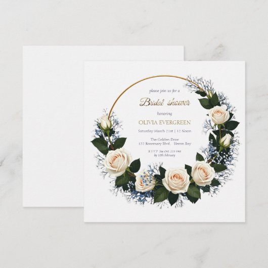 White Roses & Blue Baby's Atem Brautparty Einladung (Vorne/Hinten)