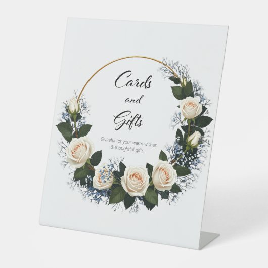 White Roses & Blue Baby's Atem Cards & Geschenke Sockelschild (Vorderseite)