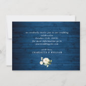 White Roses Blue Wood FOTO Wedding Save The Date (Rückseite)