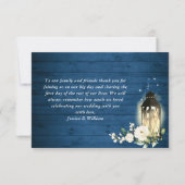 White Roses Blue Wood Lantern Foto Hochzeit Dankeskarte (Rückseite)